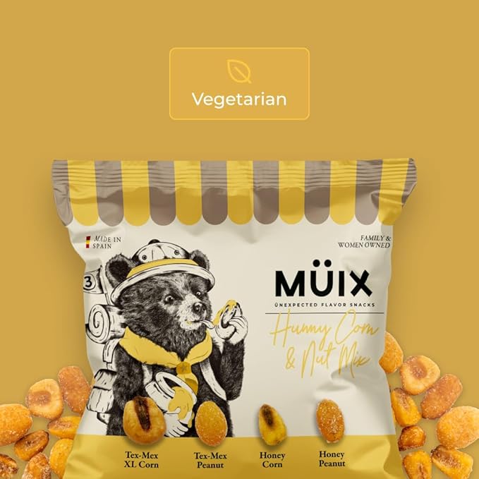 Müix Snacks, Premium Snack Mix: Honey Mix - 2.3 Ounce Bags (Pack of 16 Bags), Healthy Trail Mix, Snack Mix (XL Corn, TexMex Peanut, Honey Corn and Peanut)