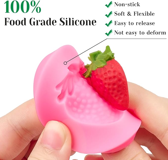 CLUEWR 5 PCS Silicone Strawberry Molds, 3D Strawberry Fondant Molds for Chocolate, Candy, Cake Decoration, Cupcake Topper