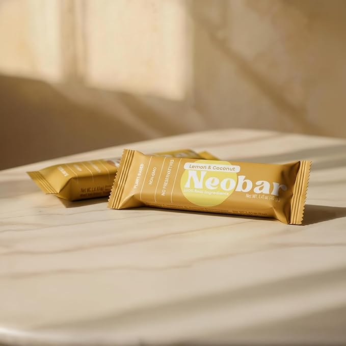 NEOBAR Fruit and Nut Bars - Plant-Based Vegan Snack Bars, Gluten Free Dairy Free Snacks, No Added Sugar, No Preservatives, Non-GMO | Lemon & Coconut,12 Count