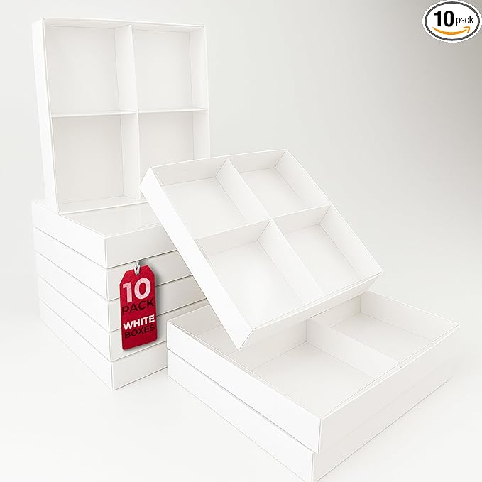 Gift Boxes with Clear Cover, Bakery Treat Boxes for Small Cakes, Cookies, Desserts, Donuts, Pastries, Gifts, and Party Favors – Durable & Elegant (10 Pieces White Kraft with Seperator, 8"x8"x1.2")
