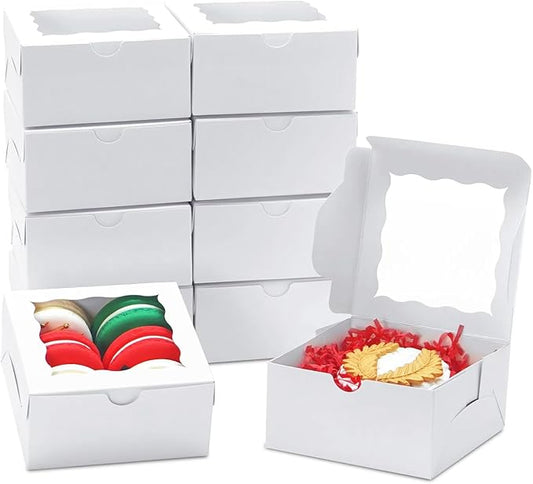 JOHOPACK 40 Pack Cookie Boxes 4x4x2 Inch Bakery Boxes with window Treat Box Chocolate Covered Strawberries Box for Christmas Valentine's Mother's Day