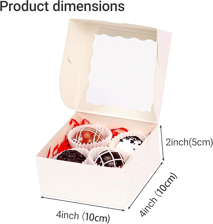 JCXGRVC 100Pack 4x4x2 Inch White Simple Elegant Bakery Boxes with Window Treat Boxes Truffle Boxes for Party Wedding Favor Mother's Valentine's Birthday Day