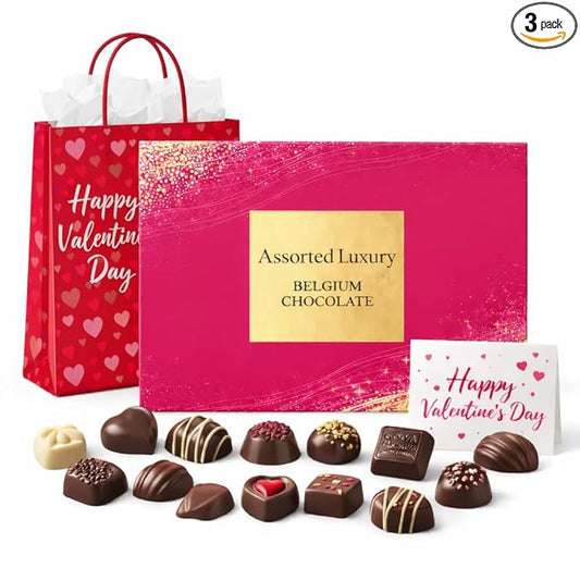 Valentine’s Day Chocolate Gift Box – Assorted Luxury Belgian Chocolates – Ready-to-Gift with Valentine Bag & Card – Premium Valentine Gift for Him or Her