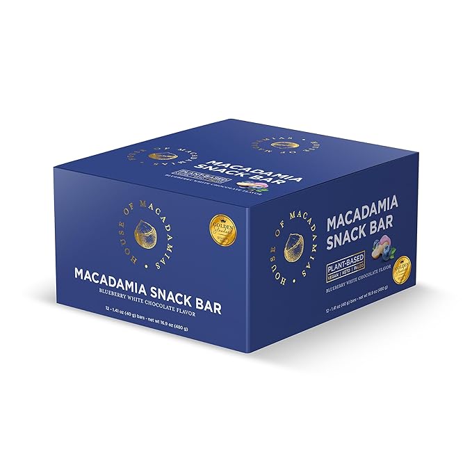 House of Macadamias, Macadamia Snack Bars, Blueberry White Chocolate, 12 x 1.41oz - Keto, Vegan, Paleo, Gluten-Free, Sugar-Free, Dairy-Free, Healthy Snack Option
