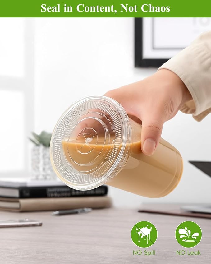 Goodluck 100 Pack 20oz Plastic Cups with Lids and Straws, Clear Disposable Iced Coffee Cups, Food Safe Cold Drink Cups for Bubble Tea, Smoothies & Shakes, BPA Free