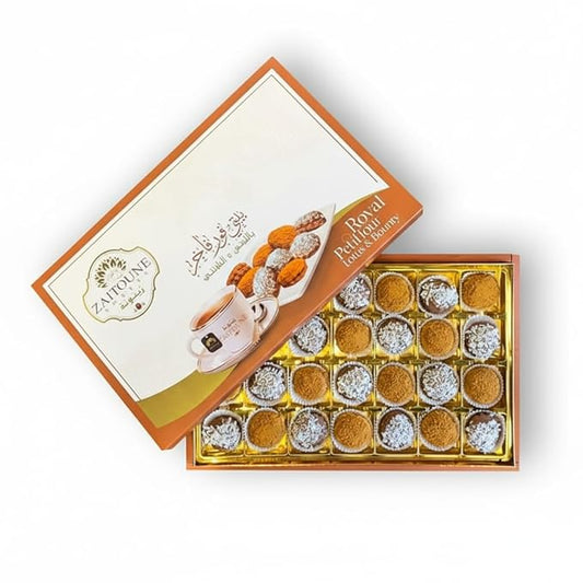 Zaitoune Mixed Chocolate & Lotus Petit Fours – 12 oz | Gourmet Assorted Petit Fours Cakes with Pistachio | Luxury Chocolate-Covered Arabic Sweets in an Elegant Gift Box | Perfect for Sharing & Gifting