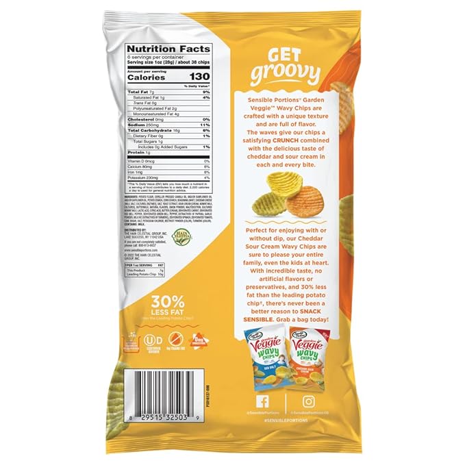 Sensible Portions Garden Veggie Wavy Cheddar Sour Cream Chips, 6 oz
