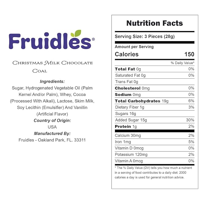 Fruidles Christmas Coal Chocolate, Milk Chocolate Party Bag Fillers, Individually Wrapped Foils, Resealable Bag, Kosher Certified Dairy (1 Pound)