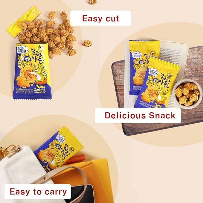 K-Herb Korean Snacks – Gourmet Honey Butter Almond Korean Dalgona Almond Snacks for Adults, Kids – Flavored Almonds with Delicious Crunchy Texture – Great for Office, On the Go, School (Dalgona 20Pack)