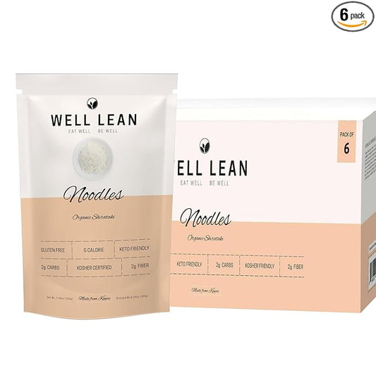 Well Lean Organic Konjac Shirataki Noodles - Zero Carb, Keto Pasta, USDA Organic Healthy Noodles - Low Carb Pasta - 100% Plant-Based, Ready to Eat - 6 Pack (12 Servings)