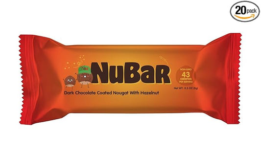 EverBar - Dark Chocolate Covered Mini Hazelnut Nubar, 80 Count | Non-GMO, Dark Chocolate Covered Mini Hazelnut Nubar | On the Go | With Coffee or Tea | Healthy Snack | Bite-Size Premium Nubar 80 Count (Pack of 1) (80 Count (Pack of 1) 0.4oz, Hazelnut)