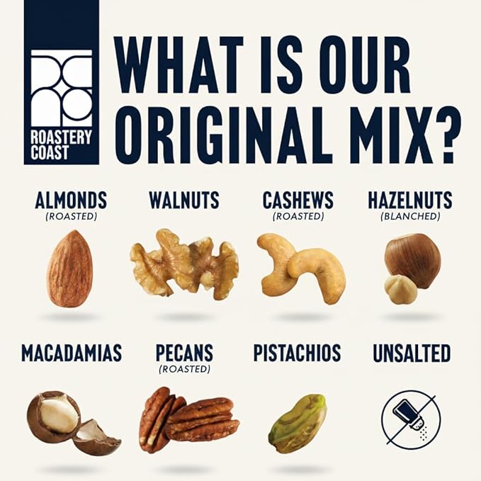 Roastery Coast - Daily Nuts Original Mixed Nuts | Mixed Nuts Packs | Individually wrapped snacks | Unsalted | Nut Snacks | No peanuts | Deluxe assorted snack (22 Packs)