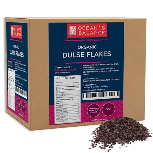 Ocean’s Balance Organic Dulse - Maine Coast Seaweed - Atlantic Ocean Sea Vegetables, Perfect for Keto Diet, Paleo Diet, Vegetarian Lifestyle or Vegan Diet (40lb, dulse flakes)
