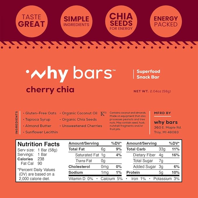 Why Bars, Superfood Protein Bars, Variety Pack, 2.04 Ounce Bars (Pack of 12 Protein Bars) - Protein Bar Superfood, Gluten Free, Non GMO, Organic, Vegan, Simple Ingredients