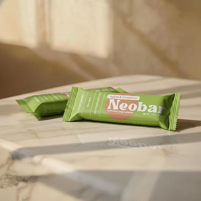NEOBAR Fruit and Nut Bars - Plant-Based Vegan Snack Bars, Gluten Free Dairy Free Snacks, No Added Sugar, Probiotic, No Preservatives, Non-GMO | Apple & Cinnamon,12 Count