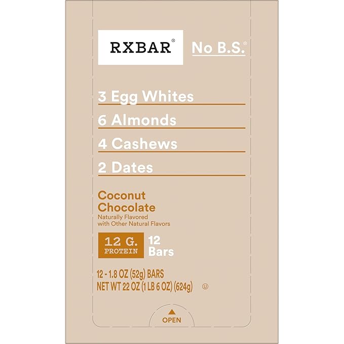 RXBAR Protein Bars, Protein Snack, Snack Bars, Coconut Chocolate, 22oz Box (12 Count)