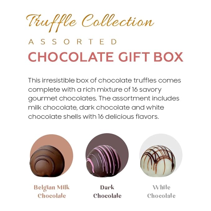 CRAVINGS BY ZOE Valentines Day and Birthday Chocolate Truffles Gift Box | 16 Count | Chocolate Candy Gifts | Gourmet Assorted Chocolate Food Gift Basket | Birthday Gifts for Women Men Mom Dad Adults Couples Families