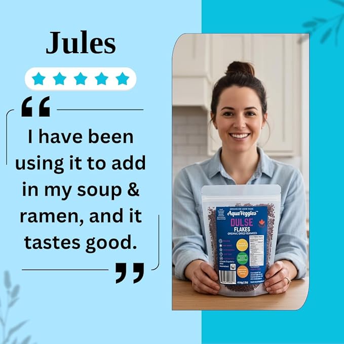 Aqua Veggies Organic Atlantic Dulse Flakes Sea Vegetable, Wild-Harvested, Sun-Dried Superfood Seaweed Snacks| Rich in Iodine, B12, Iron, Calcium, Fibre & Plant-Based Protein (1 Pound (Pack of 1))