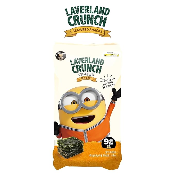 Laverland Crunch Seaweed Snacks, Sea Salt, Minions, 18 Individual Snack Packs – Double Roasted Korean Seaweed, Healthy Snacks for Adults & Kids, 0.16 Oz Ea