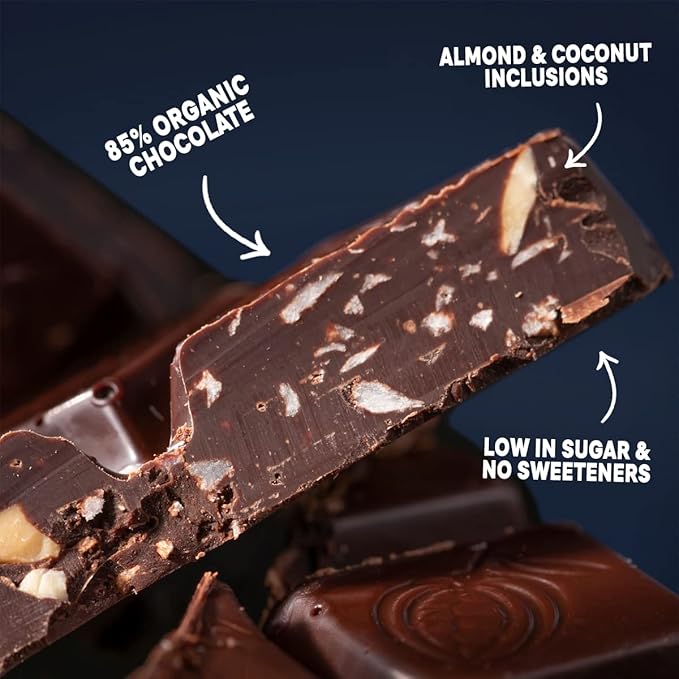 Chocxo Dark Chocolate Coconut Almond & Sea Salt Snaps - Low in Sugar, Organic 85% Cacao, Non-GMO, Keto Certified, Gluten Free & Kosher. No Artificial Sweeteners or Sugar Alcohols, 3.45 oz (Pack of 6)