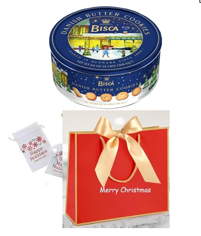 Danish Cookie (Bisca Danish Butter Cookies 4lb) . Christmas Butter Cookie. Best Holiday Present For Everyone . Come With Maryse's Place Holidays Bags