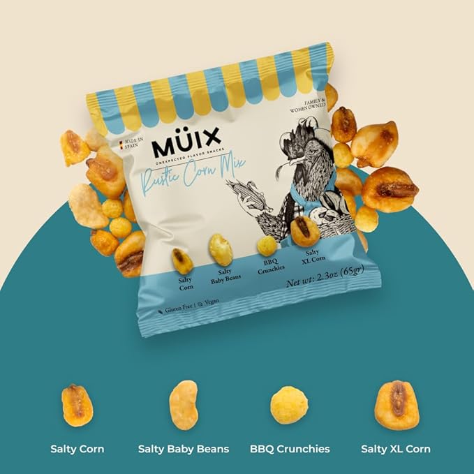 Müix Snacks, Premium Snack Mix: Rustic Mix - 2.3 Ounce Bags (Pack of 16 Bags), Healthy Trail Mix, Snack Mix (Salty Corn, Salty Baby Beans, BBQ Crunchies, XL Corn), Gluten Free, Vegan Snack