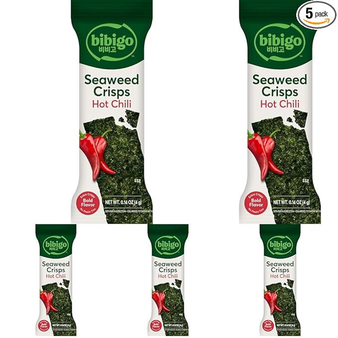 Bibigo Seaweed Crisps, Hot Chili, 0.14 Ounce (Pack of 5)