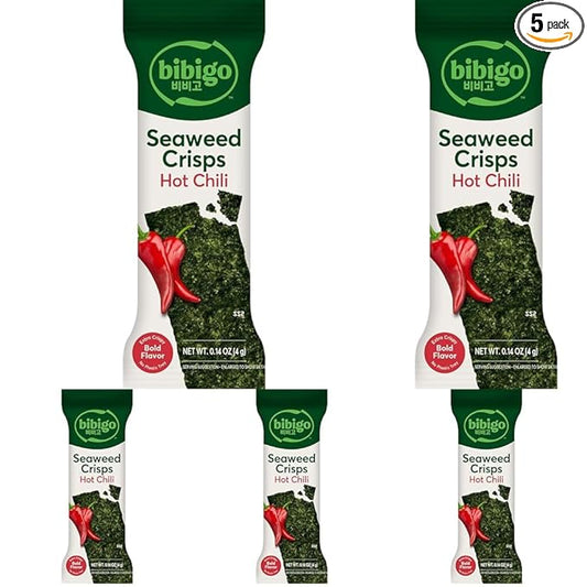 Bibigo Seaweed Crisps, Hot Chili, 0.14 Ounce (Pack of 5)