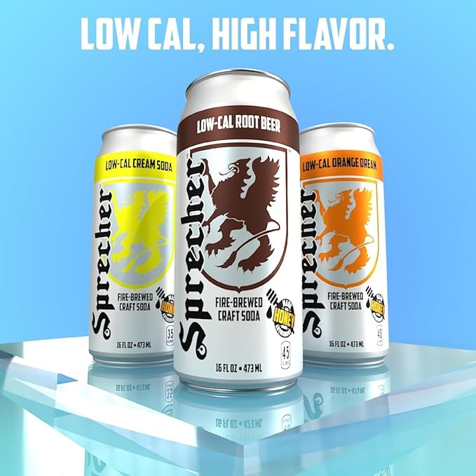 Sprecher Low-Cal Orange Dream Soda 16 fl oz Cans (12 Pack), Fire-Brewed Diet Soda with Real Honey, Handcrafted Orange Soda, Reduced Calorie, Caffeine-Free Gourmet Beverage