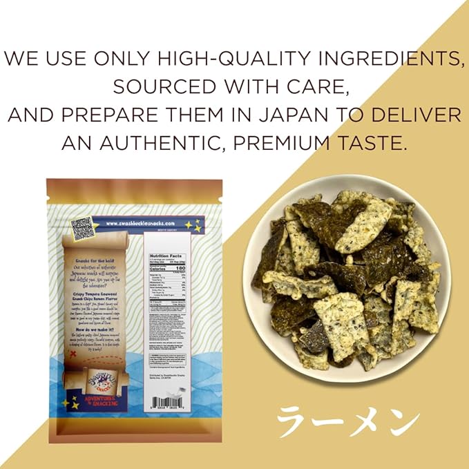 Japanese Tempura Seaweed Snack Chips, Noriten – Ramen Flavor | 0.95oz x 5 | Made in Japan by Swashbuckle Snacks