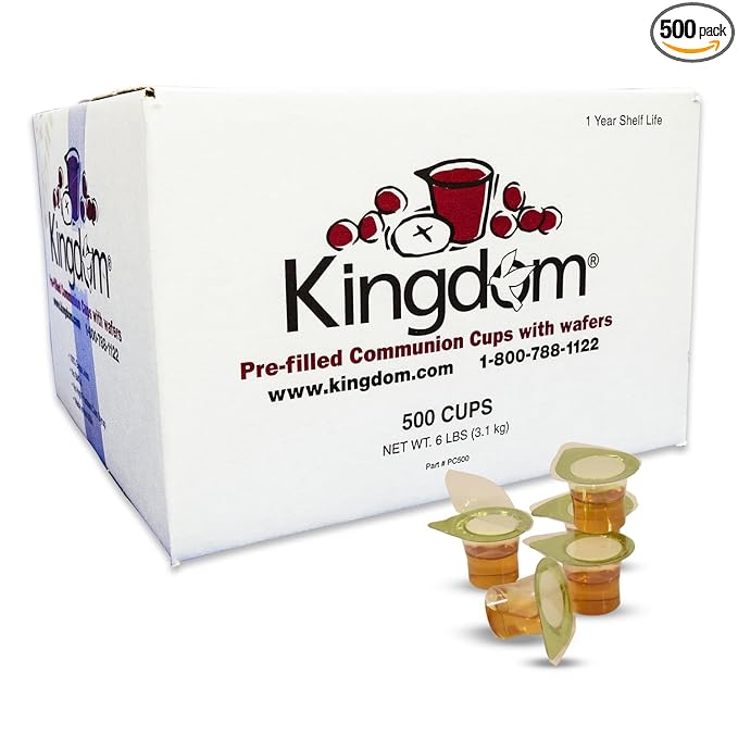 Kingdom Prefilled Communion Cup with Wafers(500ct-white juice) Sealed in a Single-Serving Container with Upto 1-Year Shelf Life,Perfect for Holy Eucharist Celebration in Hospitals,Summer Camps, & More