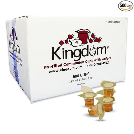 Kingdom Prefilled Communion Cup with Wafers(500ct-white juice) Sealed in a Single-Serving Container with Upto 1-Year Shelf Life,Perfect for Holy Eucharist Celebration in Hospitals,Summer Camps, & More