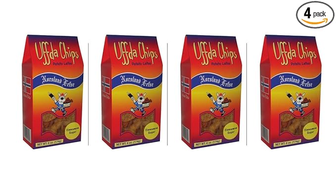 Uffda Chips - Made From Real Lefse By Norsland Lefse - 6 oz - 4 Pack (Cinnamon Sugar)