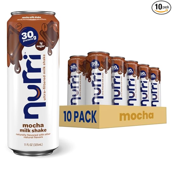 Nurri - 30g Protein Ultra Filtered Milk Shake – Mocha- Lactose Free, Low Sugar, 150 Calories, 10 Vitamins and Minerals - 11 fl oz, 10 Cans