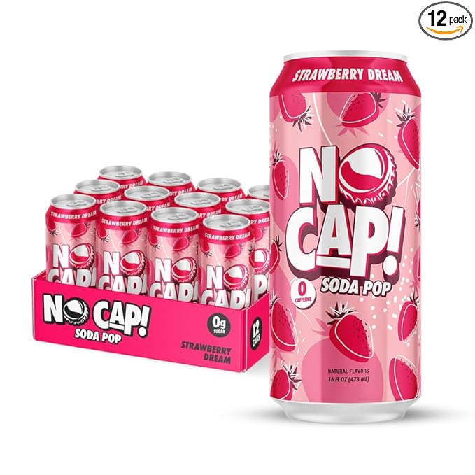 No Cap! Healthy Soda Alternative, Natural Allulose, Zero Sugar, Zero Calorie, Caffeine Free, | Hydrating Electolytes, Natural Flavors 16 oz. (Strawberry Drean)