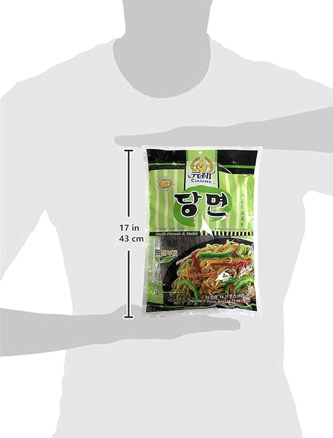 SUNGIVEN Sweet Potato Glass Noodles, Japchae, Korean Vermicelli Pasta, Fat-free and Gluten-free, 100% Sweet Potato Starch, No Additive, No Alum inside, Holiday Gifts 14.11 Ounce