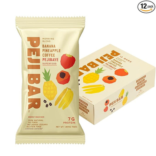 PEJI BAR Superfood Energy Bars | Morning Blend Banana Pineapple Coffee Flavor | Gluten Free, 7g Protein, Fiber, Whole Ingredients, No Sugar Added | Adventure Ready Snack, 12 Count