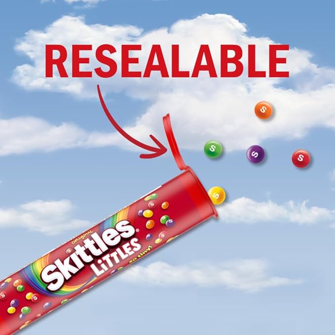 SKITTLES Littles Originals Rainbow Chewy Candy, 45.6 Oz, SKITTLES Bulk Candy 24 Count Mega Tubes, Tiny Fruit Flavored Treats for Sharing at the Office