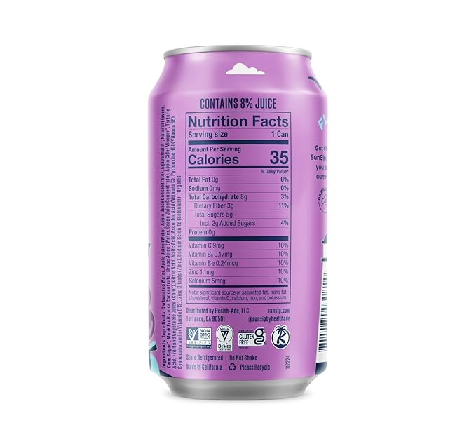 SunSip Prebiotic Soda by Health-Ade, Gut-Healthy Beverage, Soda Swap, Vitamins & Minerals, Naturally Sweetened with 6g of Sugar, Grape, 11.5 oz (12 Pack)