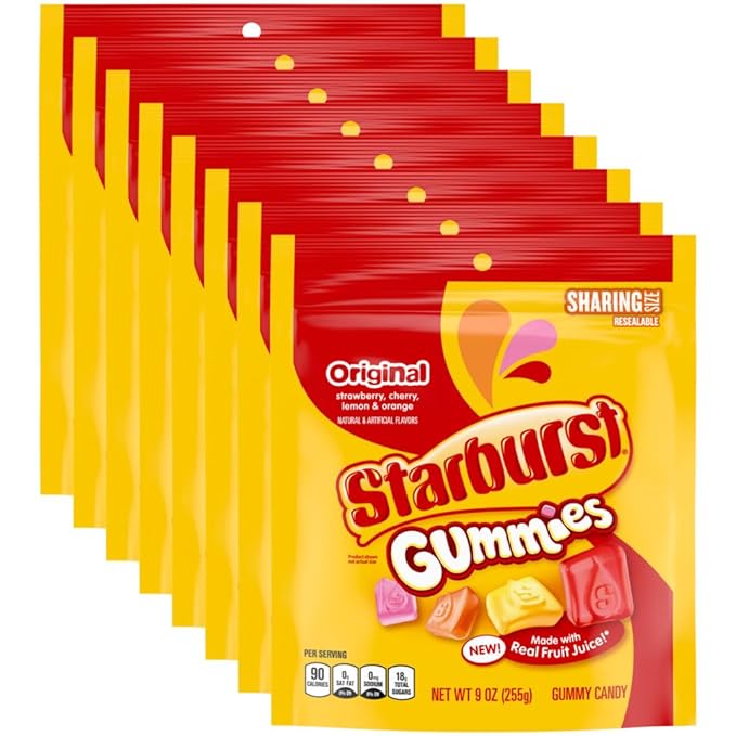 STARBURST Gummies Original Gummy Chewy Fruit Candy, Sharing Size, 9 oz Bag (Pack of 8)
