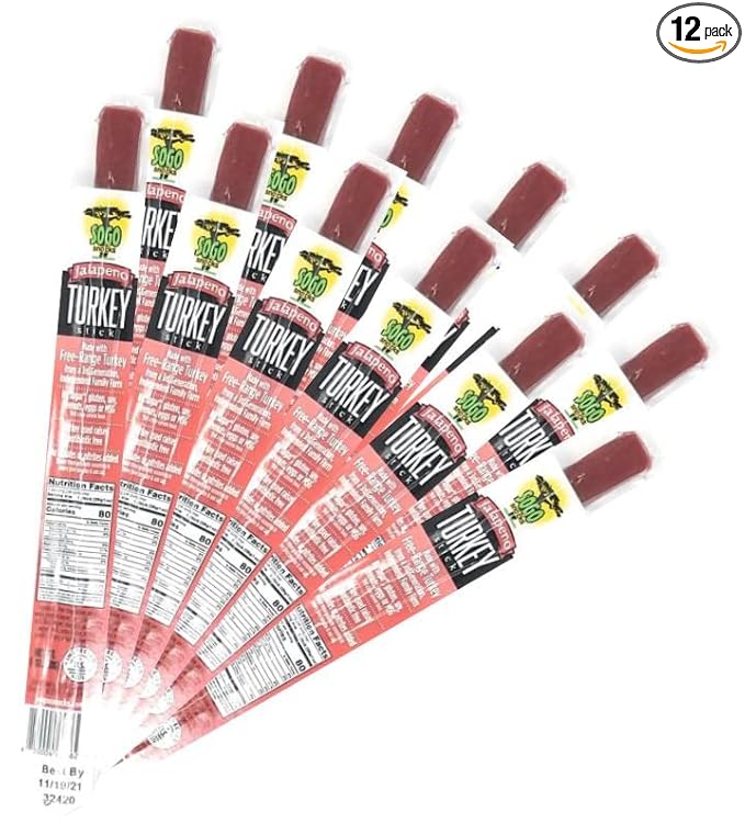 Jalapeño Turkey, Sogo Snacks, No Sugar, 100% Free-Range, Non-GMO Turkey Sticks. No Added Nitrates, Gluten, Soy, MSG, Dairy, Nuts. Keto, Paleo Friendly (Turkey Jalapeño, 1-oz, 12 Cnt)