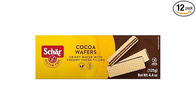 Schär Gluten-Free Cocoa Wafers, 4.4oz, 12-Pack – Crisp Layers with Creamy Cocoa Filling, Non-GMO, No Preservatives, Perfect Snack or Dessert Treat