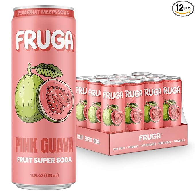 FRUGA Pink Guava Sparkling Fruit Super Soda | Prebiotic Soda, Low Calorie, Healthy Soda Benefits and Vitamin Boost