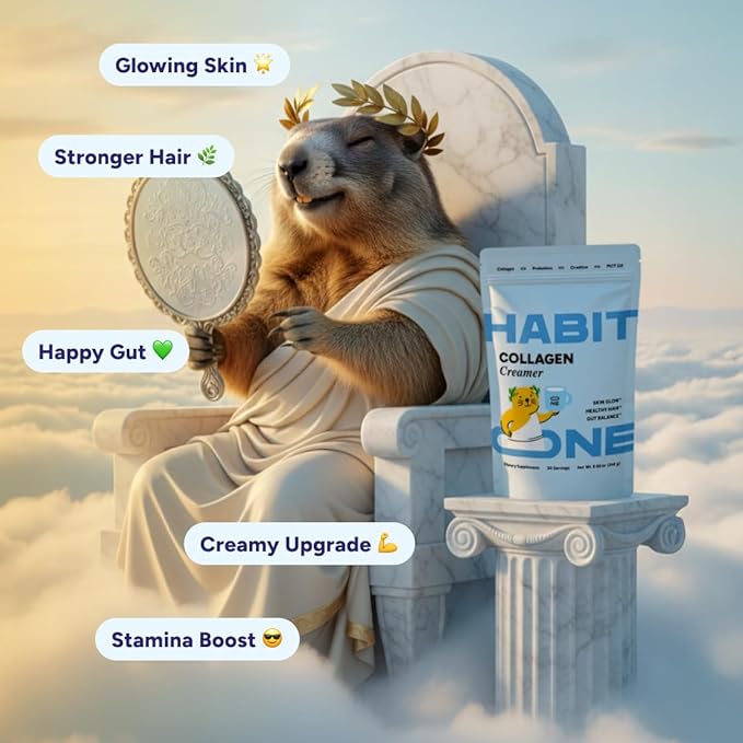 HABIT ONE Collagen Protein Creamer for Coffee with Probiotics, Creatine & MCT Oil - Dairy Free Coconut Topper for Mushroom Coffee - Made in USA - 30 Servings