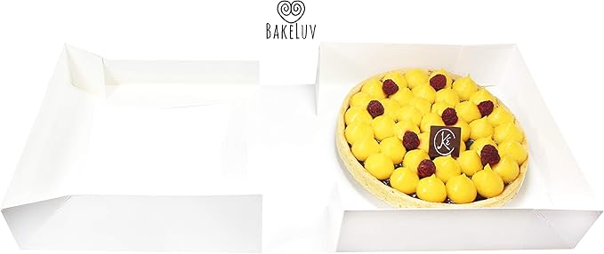 BAKELUV 8x8x2.5” White Bakery Boxes With Window | 100 Pack | Pastry Boxes with Window, Boxes for Strawberries, Dessert Boxes, Bakery Take Out Containers, 8x8 Bakery Boxes 8x8 Pastry Boxes