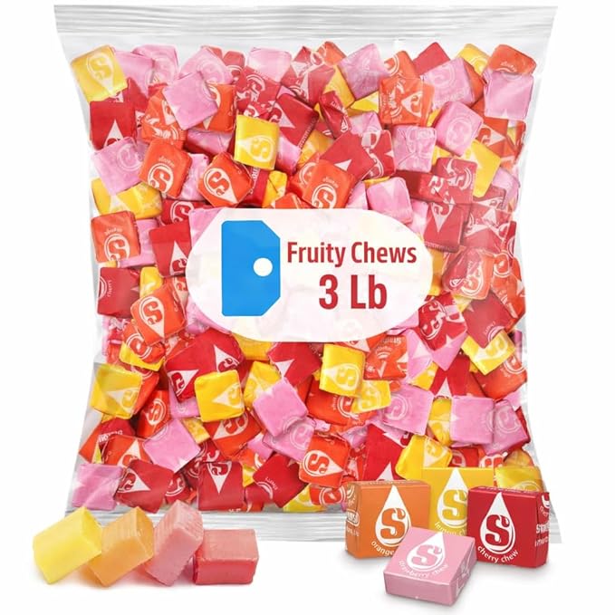 Fruity Chews – 3lb Bulk Individually-Wrapped Soft Chewy Candy for Parties, Bowls, Classrooms, Events
