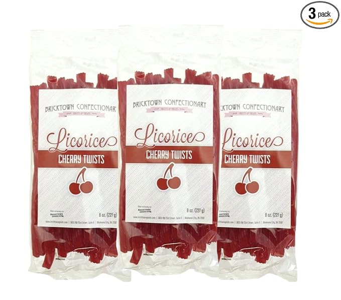 Cherry Licorice Twists Pack of 3 - Old Fashioned Candy, Fat-Free Chewy Licorice Candy, Fun Treat, Delicious Snacks - Soft & Chewy Texture with Bold Fresh Flavor (Total 24oz)