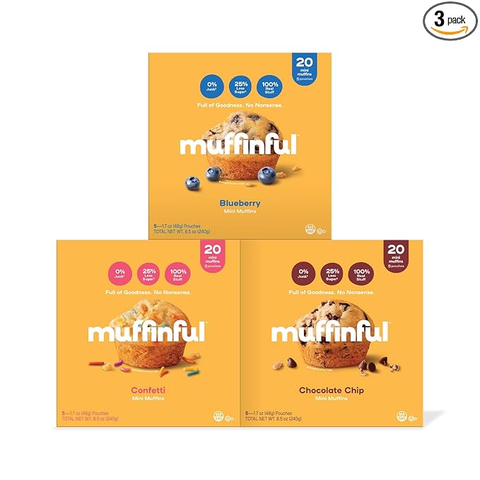 Muffinful Mini Muffins Variety Pack – Bakery Fresh Bite-Sized Treats – 60 Muffins Total (15 Packs of 4) – Less Sugar, Nothing Artificial, Individually Wrapped