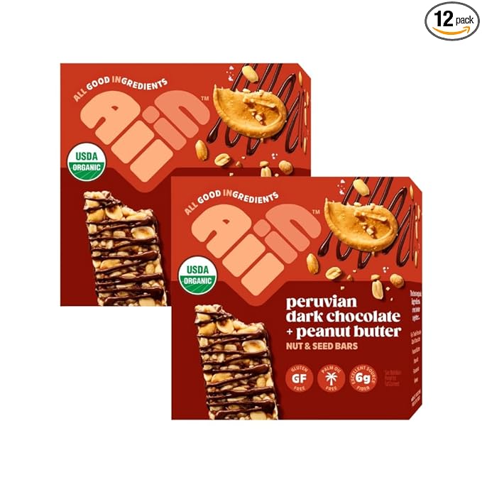 All In Snack Bars Peruvian Dark Chocolate & Peanut Butter - Healthy Snack for Adults and Kids - Gluten Free - Organic - Non-GMO (12 Pack)