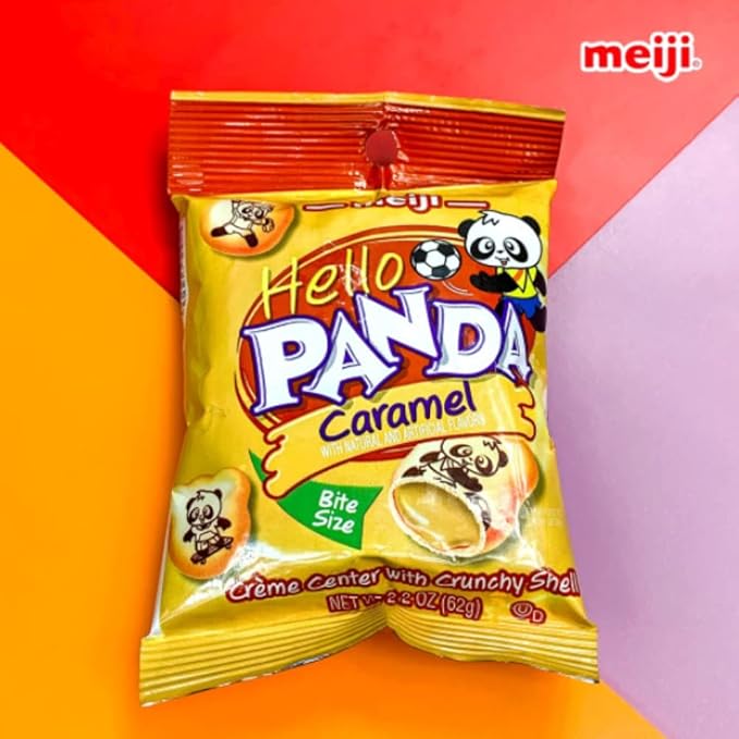 Meiji Hello Panda Cookies, Caramel Crème Filled - 2.2 oz, Pack of 6 - Bite Sized Cookies with Fun Panda Sports